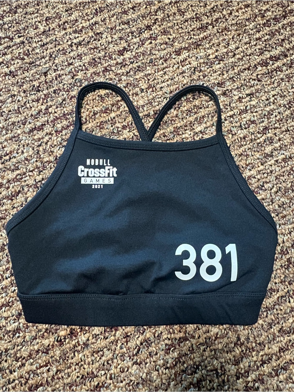 NOBULL Black Women's CrossFit Sports Bra with White 381 Print